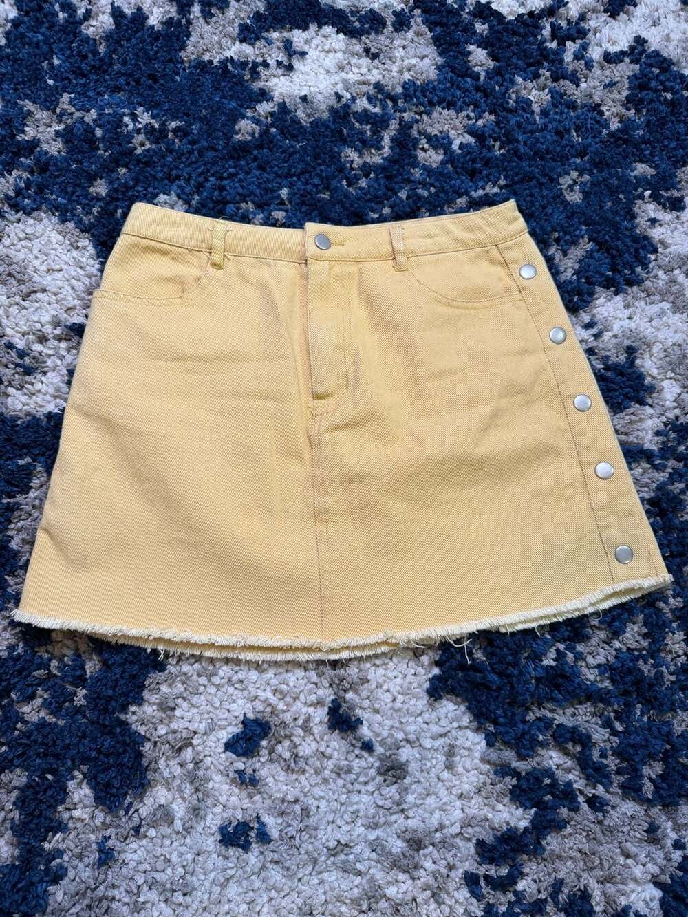 Magnolia South Yellow Denim Button-Front Raw Hem Mini Skirt
